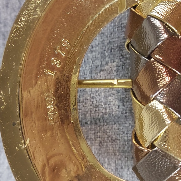 Vintage Gold Bronze Pewter Woven Belt Gold Toned Unique Circular Pivot Buckle - Picture 14 of 14